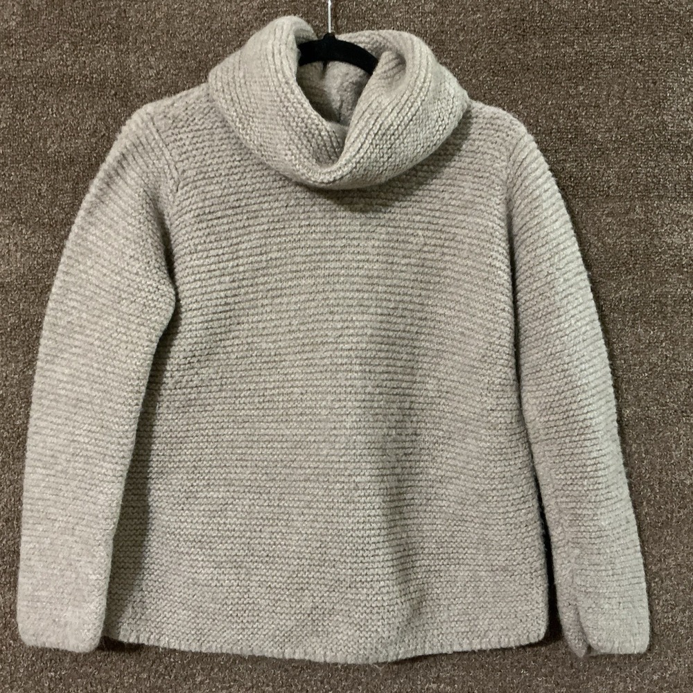 Lands End Women Alpaca Cowl Neck Sweater Wheat/Ecru Large Chunky‎ Knit Luxe Warm